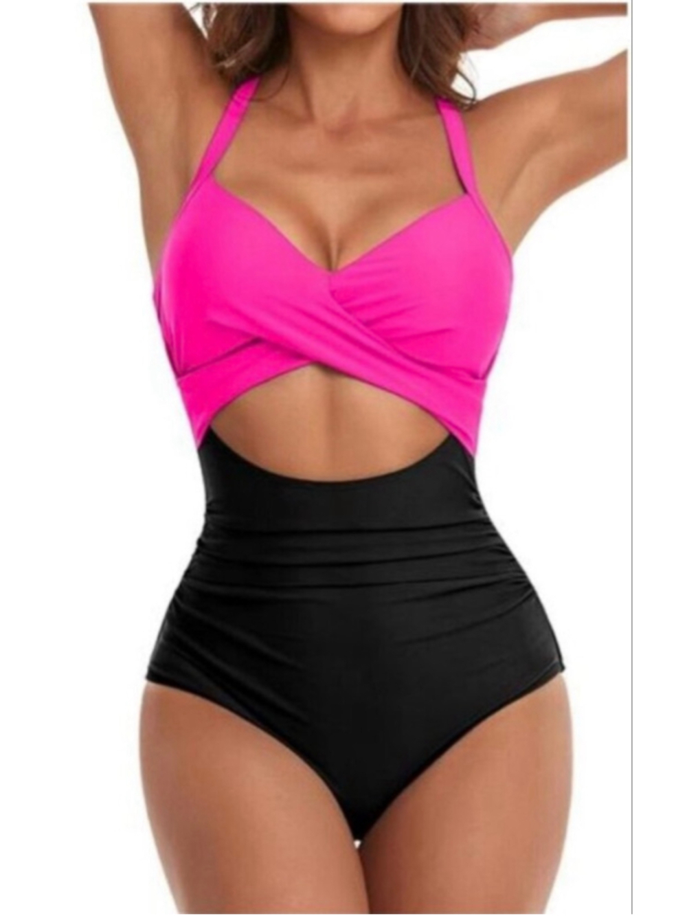 Women's EOMENIE Pink & Black One Piece Swimsuit M Tummy Control